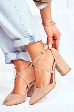 Czółenka Zamszowe|Czółenka Na Słupku>Boto Czółenka Damskie Na Słupku W Szpic Beżowe Traffic