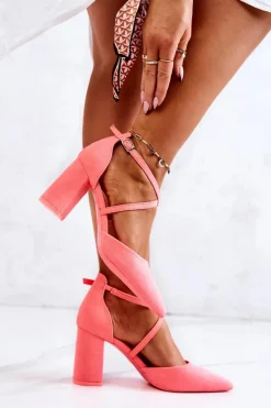 Clearance Boto Czółenka Damskie Na Słupku W Szpic Neonowy Róż Future