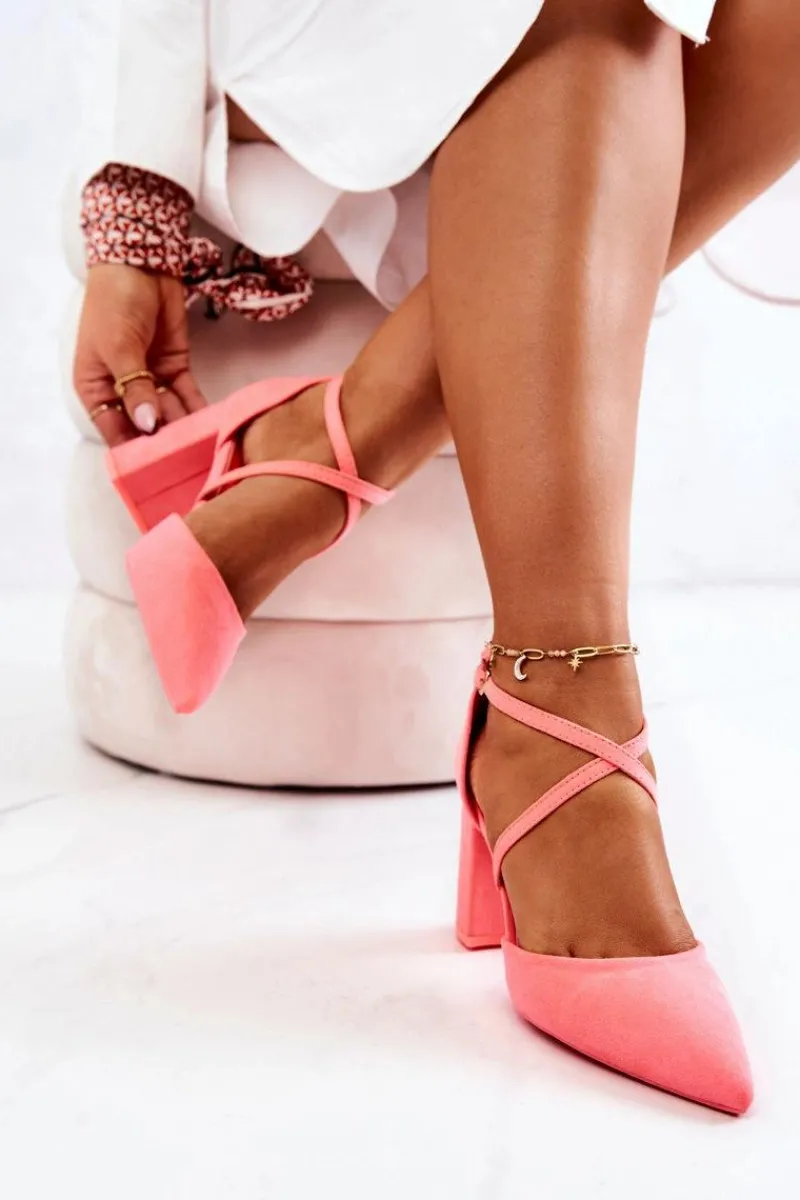 Clearance Boto Czółenka Damskie Na Słupku W Szpic Neonowy Róż Future