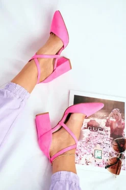 Czółenka Zamszowe|Czółenka Na Słupku>Boto Czółenka Damskie Na Słupku W Szpic Różowy Neon Traffic