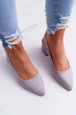 Czółenka Zamszowe|Czółenka Na Słupku>Boto Czółenka Damskie Na Słupku W Szpic Szare Contrail