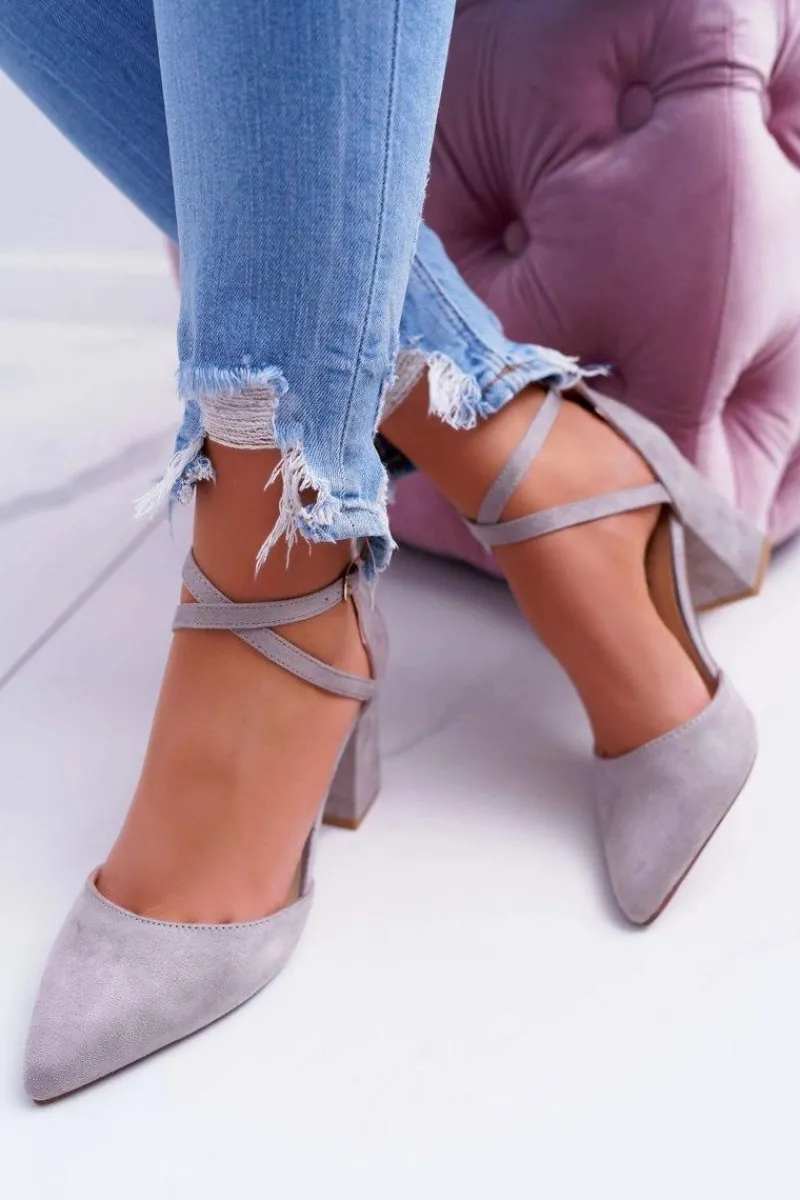 Czółenka Zamszowe|Czółenka Na Słupku>Boto Czółenka Damskie Na Słupku W Szpic Szare Traffic