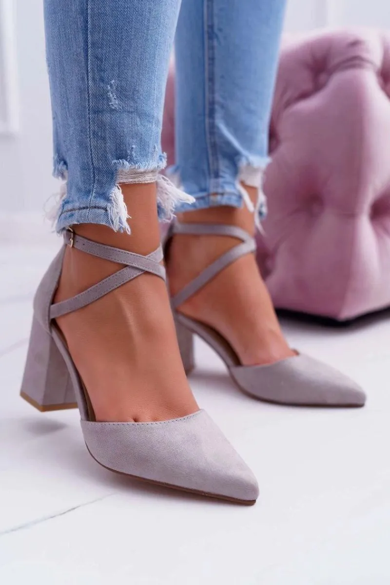 Czółenka Zamszowe|Czółenka Na Słupku>Boto Czółenka Damskie Na Słupku W Szpic Szare Traffic