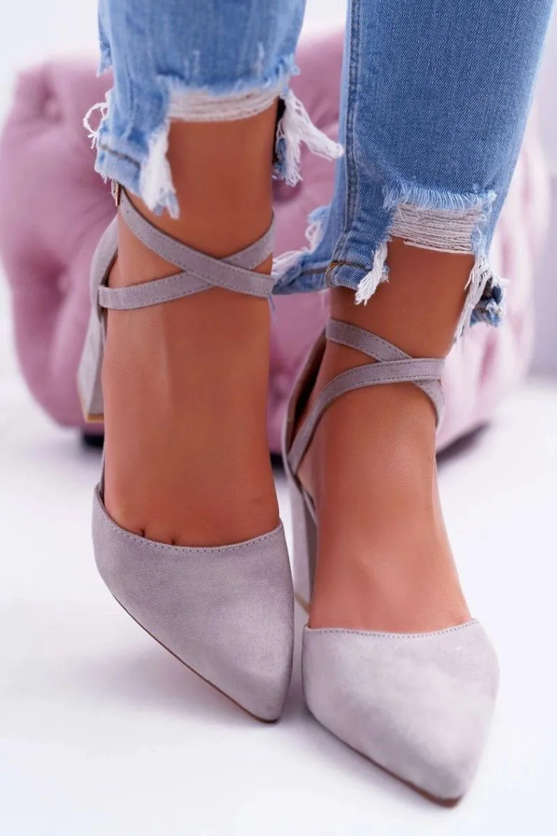 Czółenka Zamszowe|Czółenka Na Słupku>Boto Czółenka Damskie Na Słupku W Szpic Szare Traffic