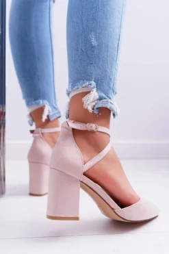 Discount Boto Czółenka Damskie Na Słupku W Szpic Beżowe Traffic