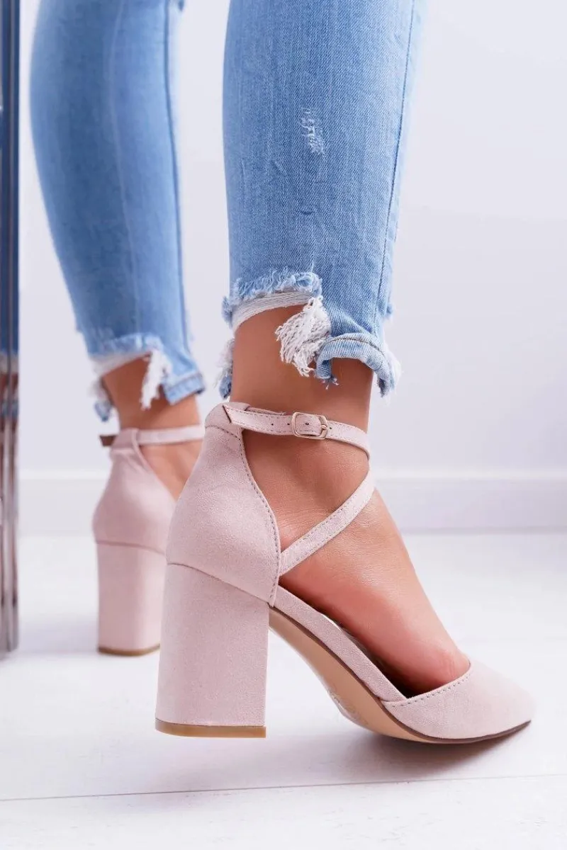 Discount Boto Czółenka Damskie Na Słupku W Szpic Beżowe Traffic