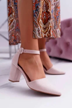 Clearance Boto Czółenka Damskie Na Słupku W Szpic Beżowe Elegante
