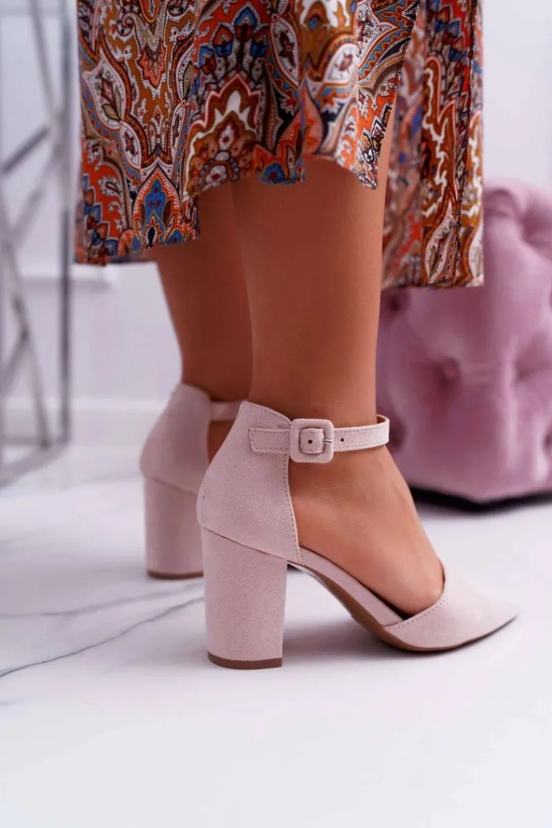 Clearance Boto Czółenka Damskie Na Słupku W Szpic Beżowe Elegante