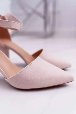 Clearance Boto Czółenka Damskie Na Słupku W Szpic Beżowe Elegante