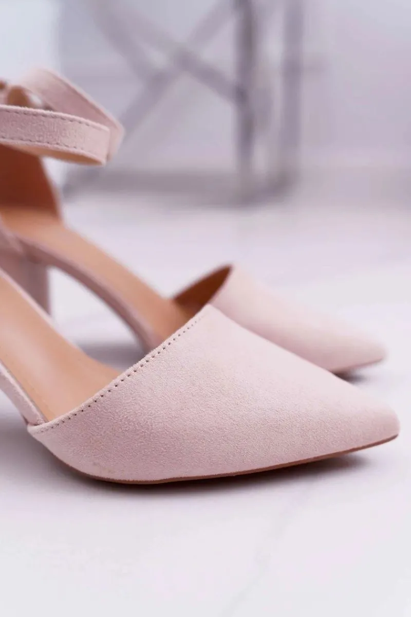 Clearance Boto Czółenka Damskie Na Słupku W Szpic Beżowe Elegante