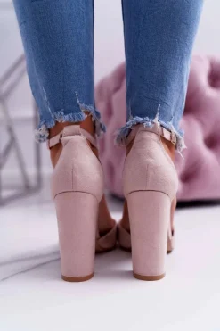 Best Boto Czółenka Damskie Na Słupku W Szpic Beżowe High Traffic