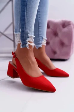 Sale Boto Czółenka Damskie Na Słupku W Szpic Czerwone Contrail