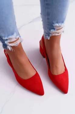 Sale Boto Czółenka Damskie Na Słupku W Szpic Czerwone Contrail