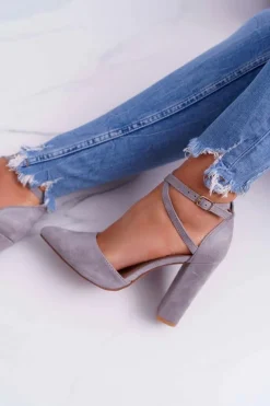 Boto Czółenka Damskie Na Słupku W Szpic Szare High Traffic