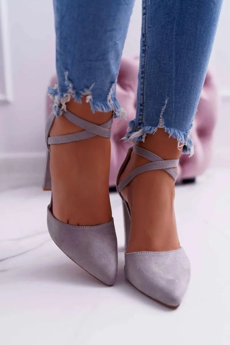 Boto Czółenka Damskie Na Słupku W Szpic Szare High Traffic