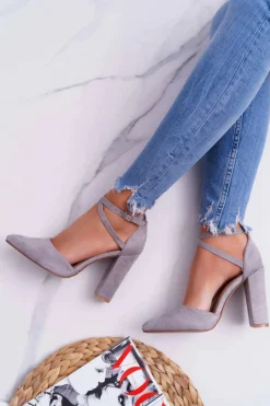 Boto Czółenka Damskie Na Słupku W Szpic Szare High Traffic