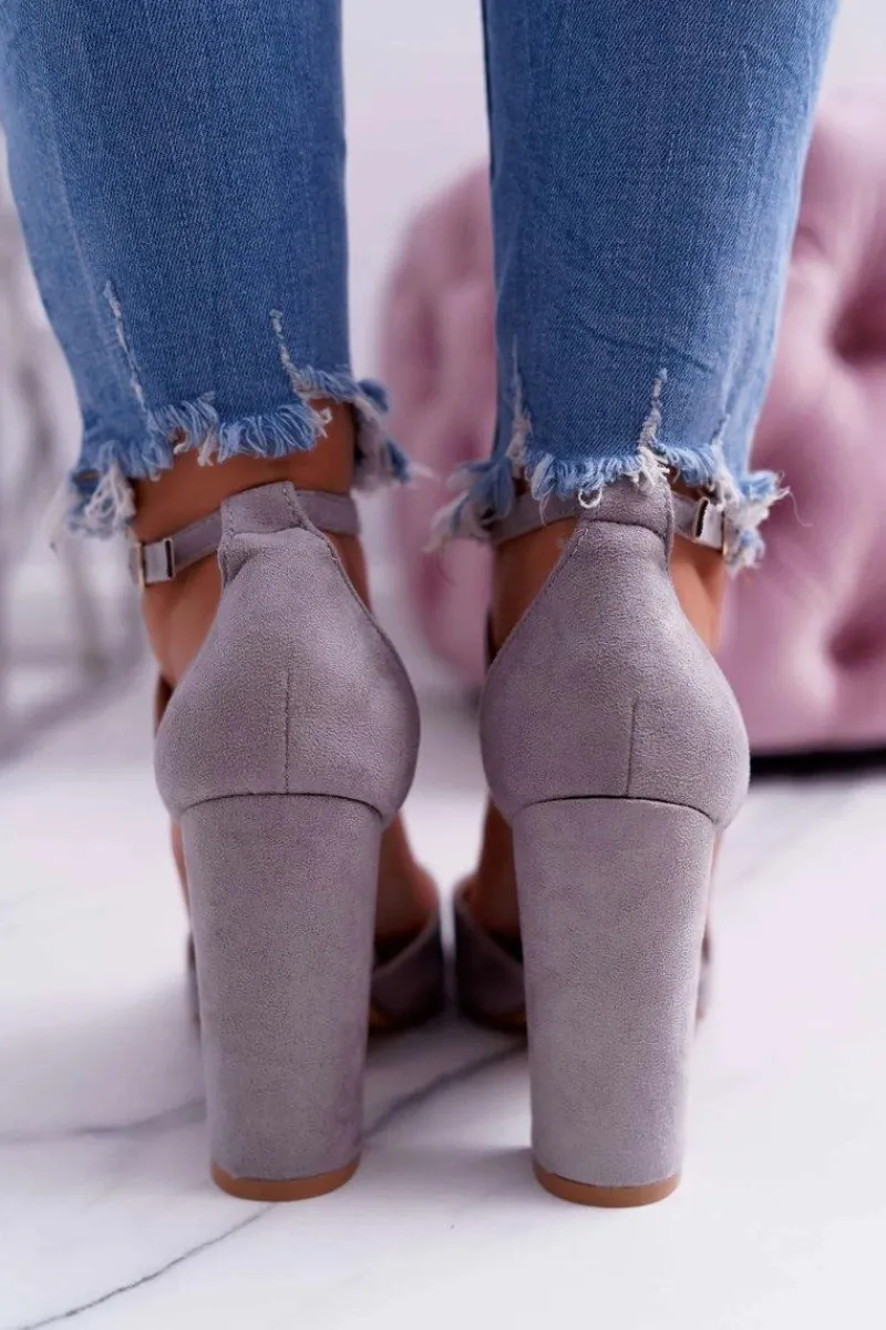 Boto Czółenka Damskie Na Słupku W Szpic Szare High Traffic