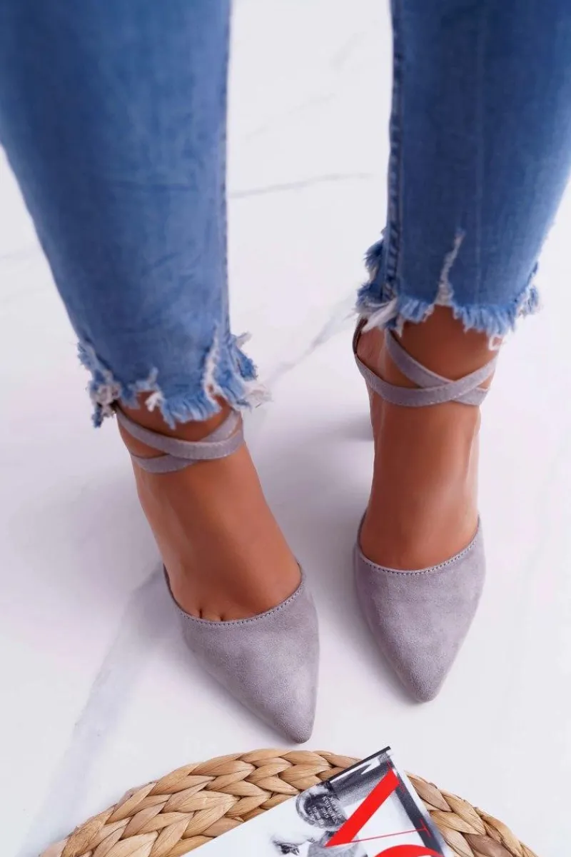 Boto Czółenka Damskie Na Słupku W Szpic Szare High Traffic