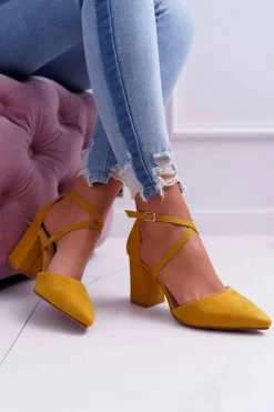 Czółenka Damskie Na Słupku W Szpic Żółte Traffic Damskie Czółenka Zamszowe|Czółenka Na Słupku