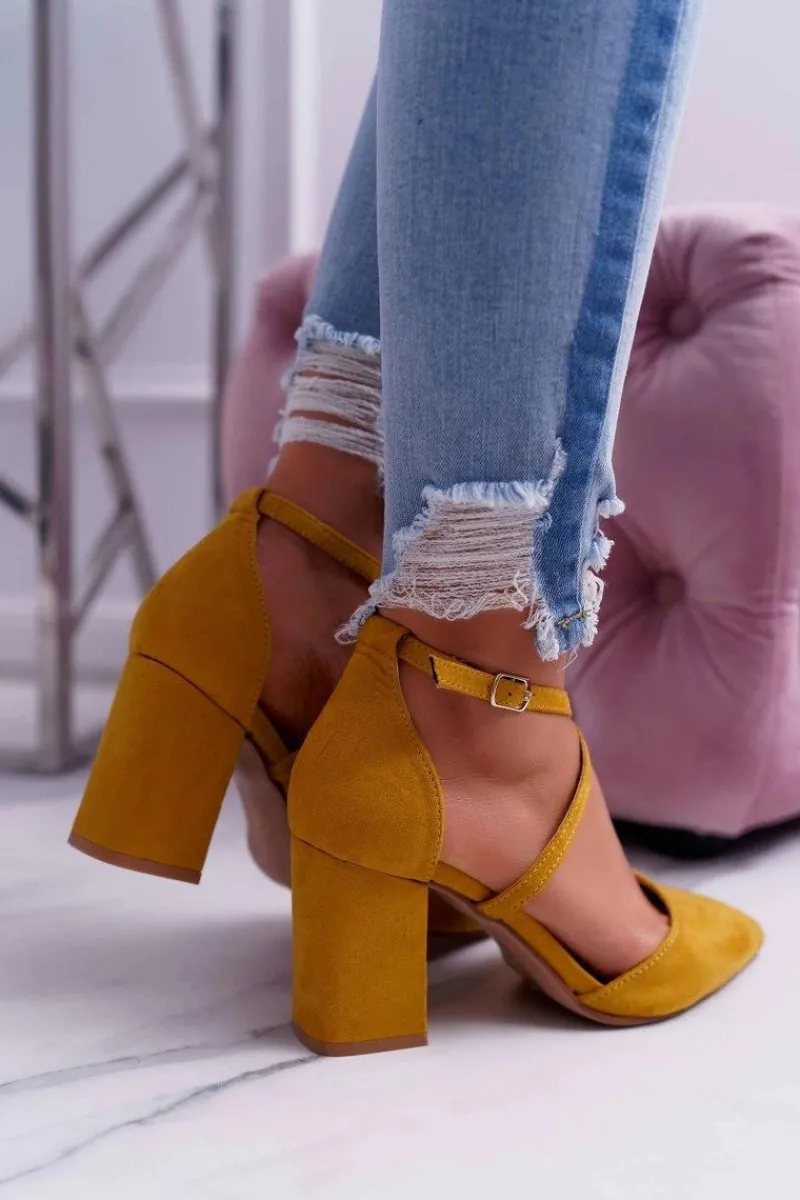 Czółenka Damskie Na Słupku W Szpic Żółte Traffic Damskie Czółenka Zamszowe|Czółenka Na Słupku