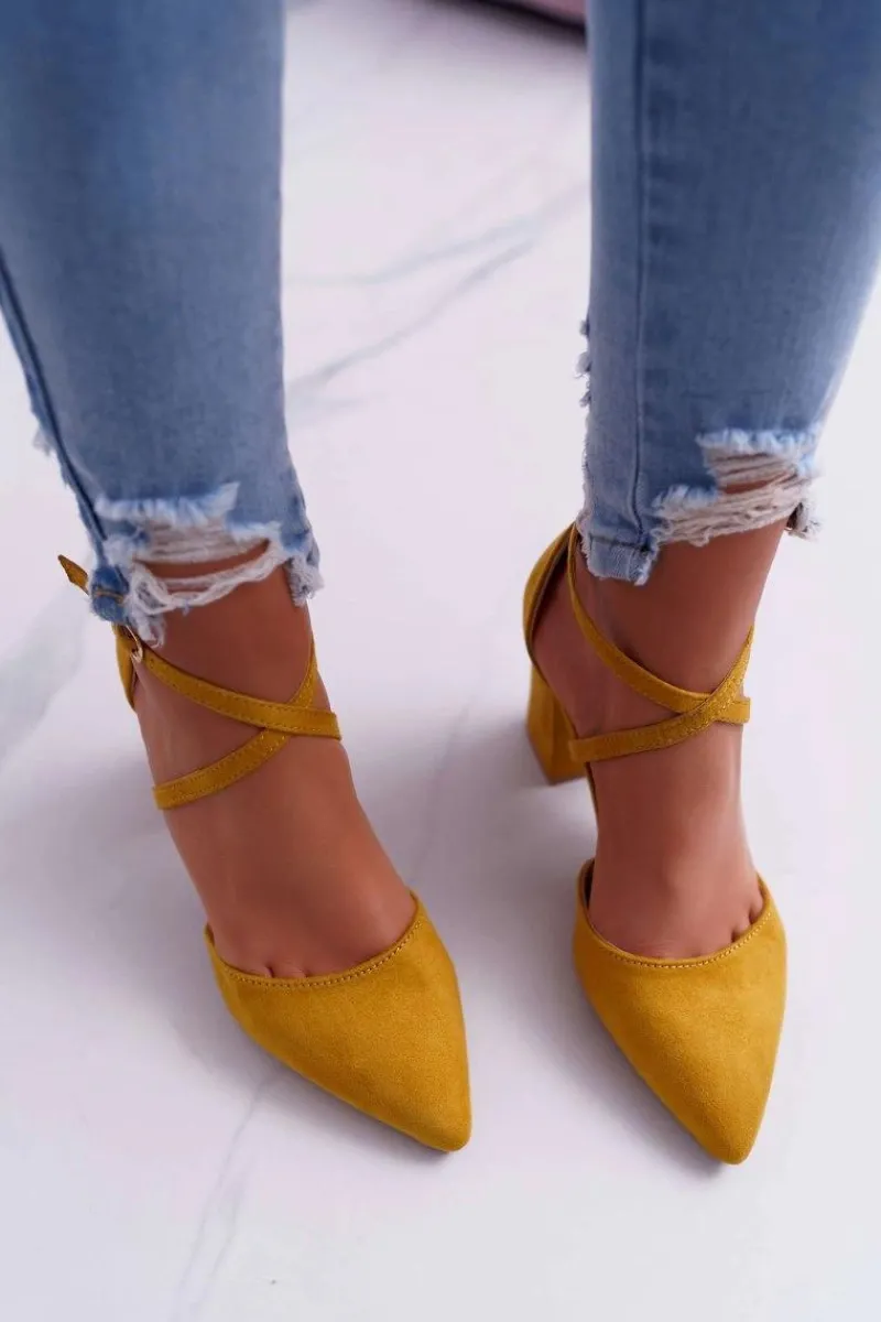 Czółenka Damskie Na Słupku W Szpic Żółte Traffic Damskie Czółenka Zamszowe|Czółenka Na Słupku