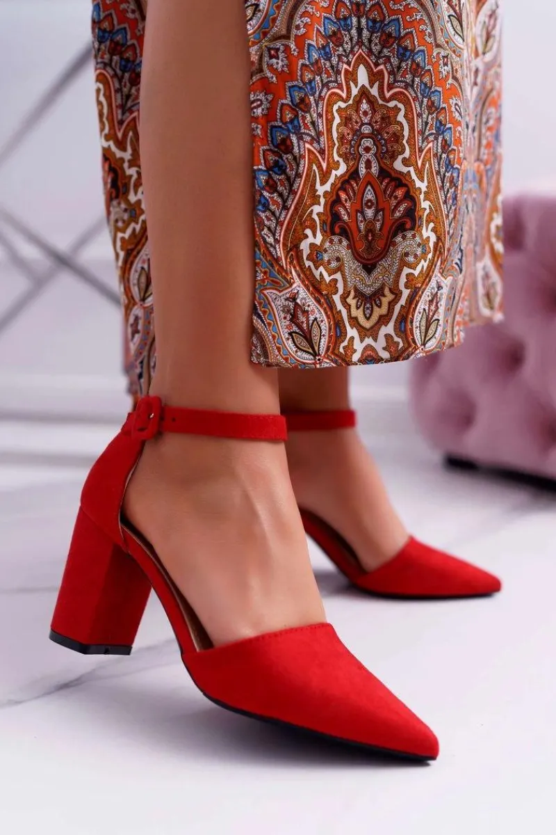 Hot Czółenka Damskie Na Słupku W Szpic Czerwone Elegante Damskie Czółenka Zamszowe|Czółenka Na Słupku