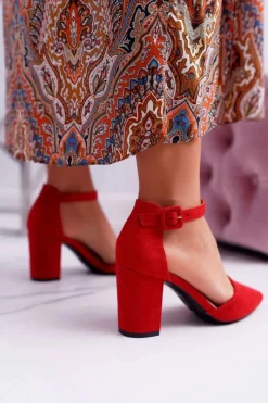 Hot Czółenka Damskie Na Słupku W Szpic Czerwone Elegante Damskie Czółenka Zamszowe|Czółenka Na Słupku