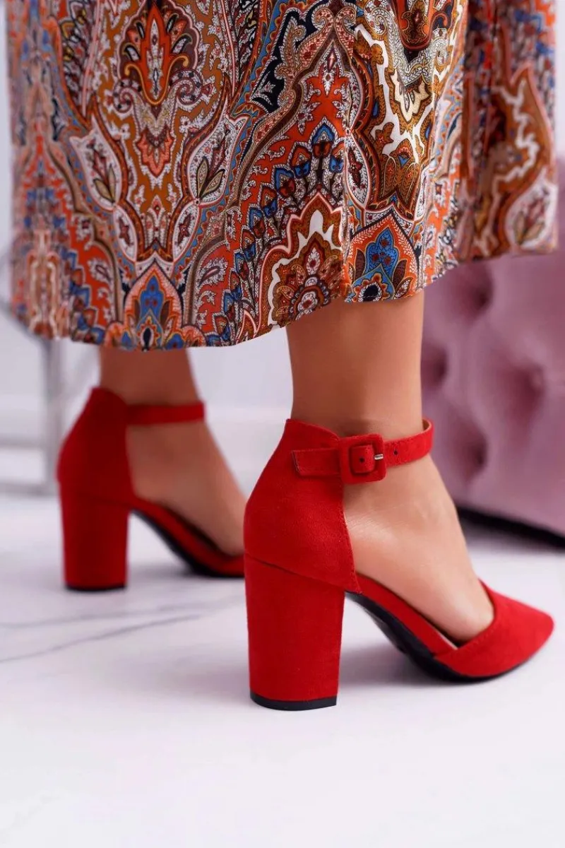 Hot Czółenka Damskie Na Słupku W Szpic Czerwone Elegante Damskie Czółenka Zamszowe|Czółenka Na Słupku