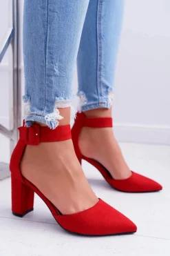 Clearance Czółenka Damskie Na Słupku W Szpic Czerwone Domine Damskie Czółenka Zamszowe|Czółenka Na Słupku