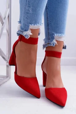 Clearance Czółenka Damskie Na Słupku W Szpic Czerwone Domine Damskie Czółenka Zamszowe|Czółenka Na Słupku