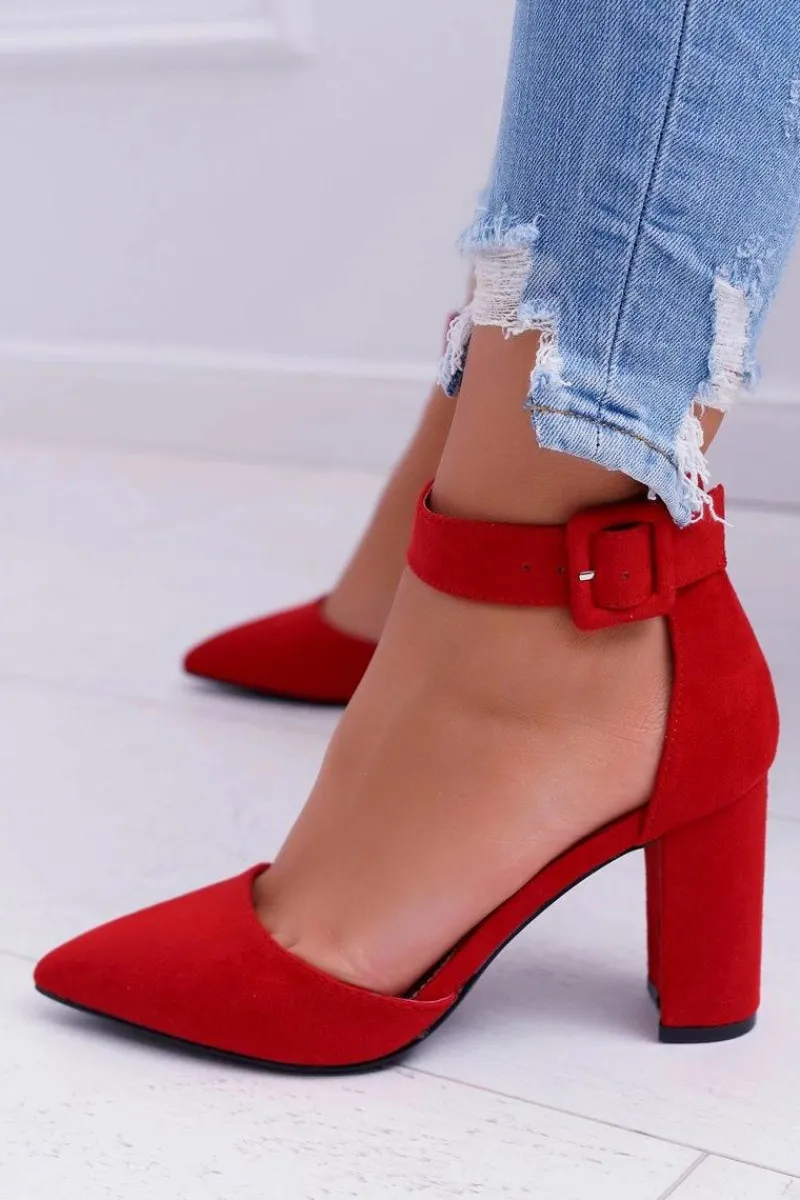 Clearance Czółenka Damskie Na Słupku W Szpic Czerwone Domine Damskie Czółenka Zamszowe|Czółenka Na Słupku