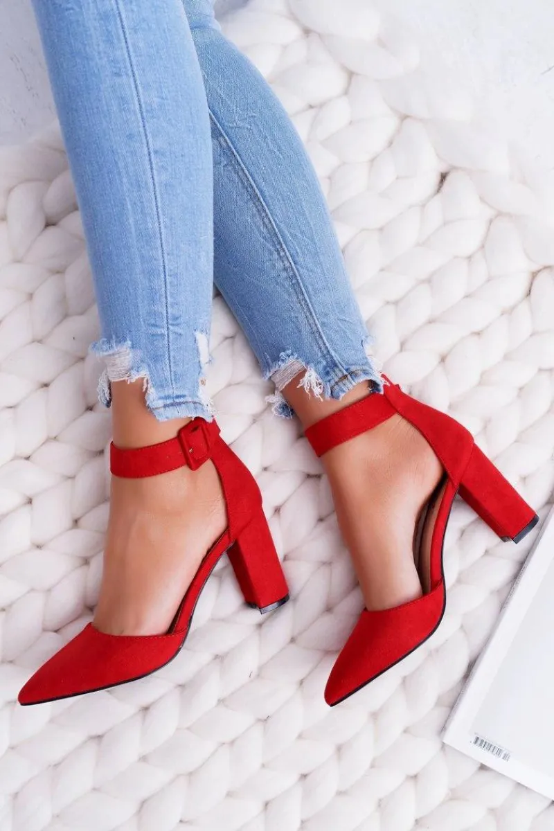 Clearance Czółenka Damskie Na Słupku W Szpic Czerwone Domine Damskie Czółenka Zamszowe|Czółenka Na Słupku