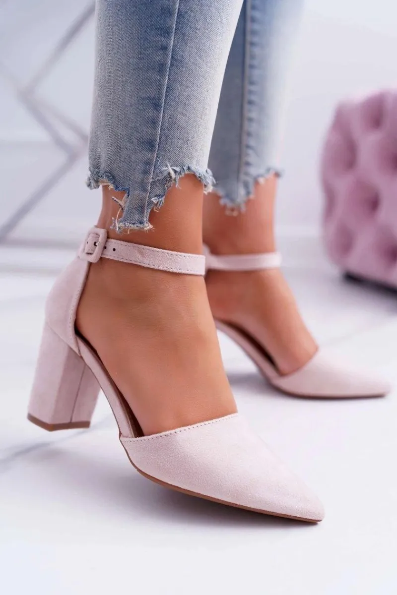 Online Czółenka Damskie Na Słupku W Szpic Beżowe MadamStyle Damskie Czółenka Zamszowe|Czółenka Na Słupku