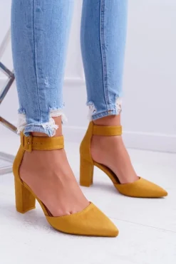 Czółenka Zamszowe|Czółenka Na Słupku>Boto Czółenka Damskie Na Słupku W Szpic Żółte Domine