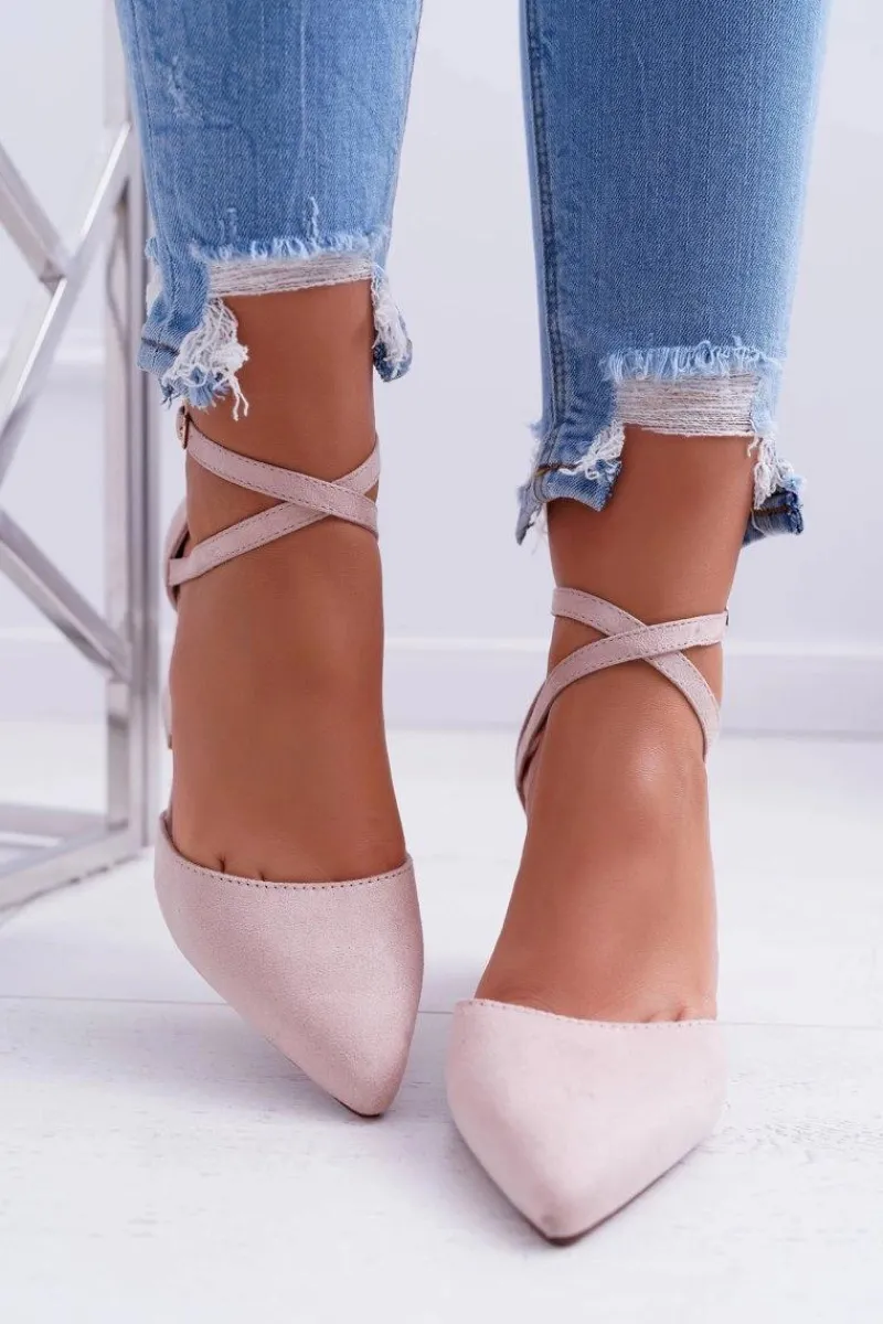 Czółenka Zamszowe|Czółenka Na Słupku>Boto Czółenka Damskie Na Słupku W Szpic Beżowe Cosmo