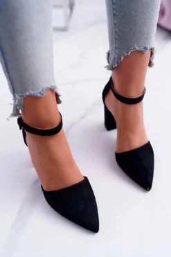 Czółenka Zamszowe|Czółenka Na Słupku>Boto Czółenka Damskie Na Słupku W Szpic Czarne MadamStyle