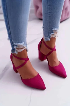 New Boto Czółenka Damskie Na Słupku W Szpic Fuksja Traffic