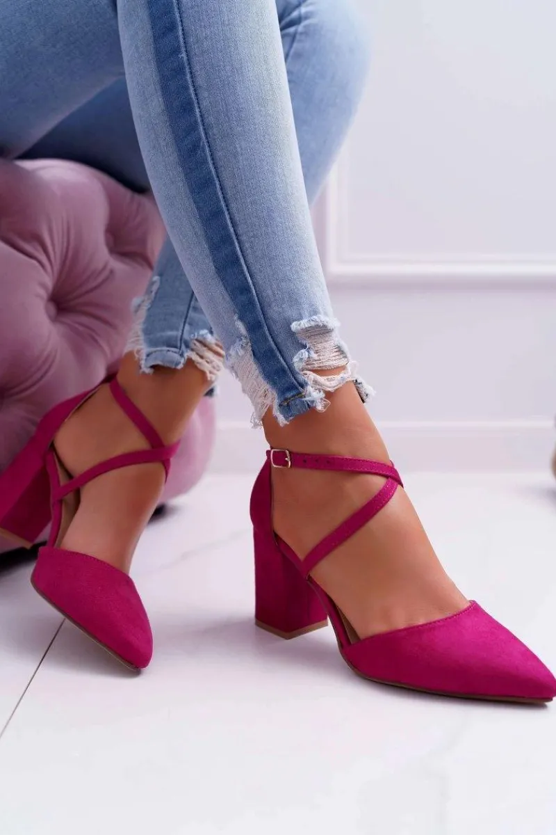 New Boto Czółenka Damskie Na Słupku W Szpic Fuksja Traffic