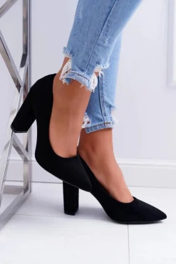 Best Boto Czółenka Damskie Na Słupku Zamszowe Czarne Strawberry