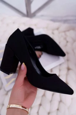 Czółenka Zamszowe|Czółenka Na Słupku>Boto Czółenka Damskie Na Słupku Zamszowe Czarne Neshka