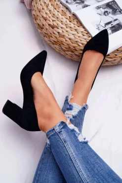 Hot Czółenka Damskie Na Słupku Zamszowe Czarne Femmini Damskie Czółenka Zamszowe|Czółenka Na Słupku