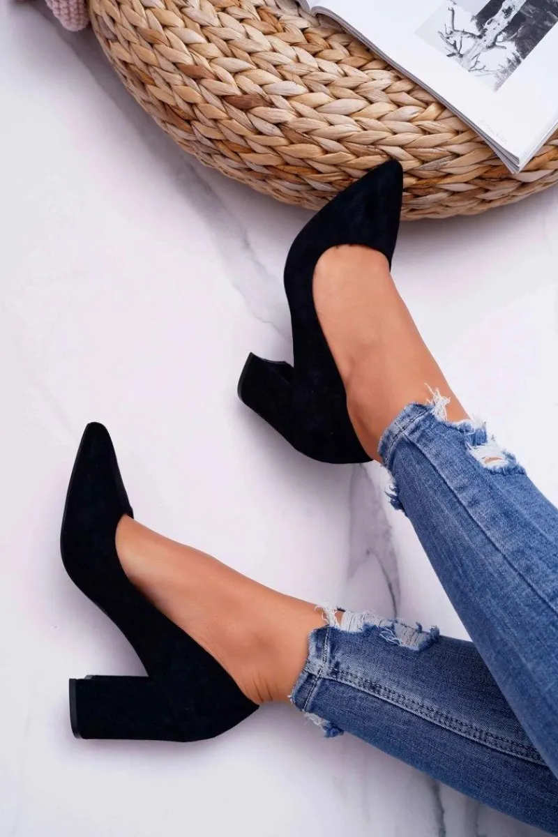 Hot Czółenka Damskie Na Słupku Zamszowe Czarne Femmini Damskie Czółenka Zamszowe|Czółenka Na Słupku