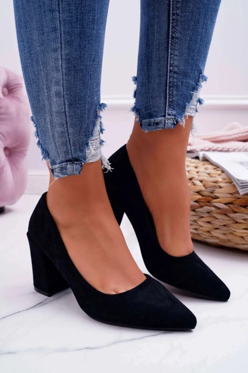 Hot Czółenka Damskie Na Słupku Zamszowe Czarne Femmini Damskie Czółenka Zamszowe|Czółenka Na Słupku