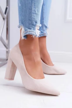 Discount Czółenka Damskie Na Słupku Zamszowe Beżowe Strawberry Damskie Czółenka Zamszowe|Czółenka Na Słupku