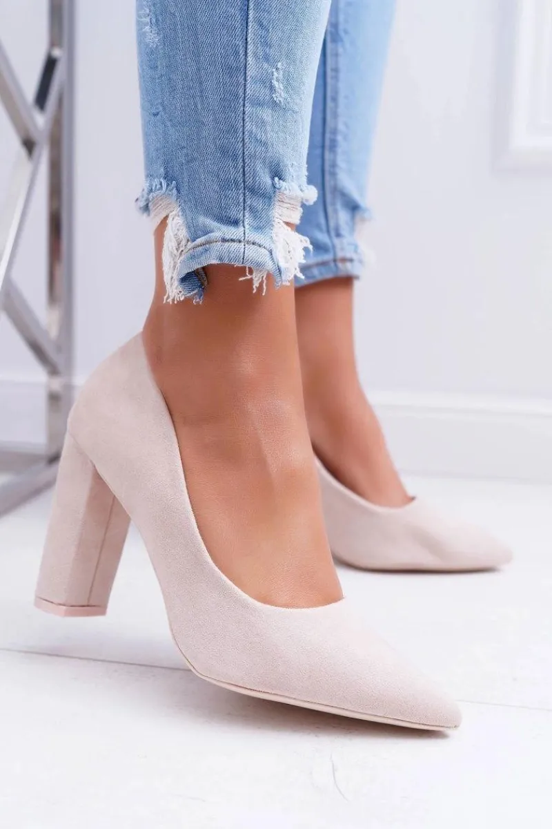 Discount Czółenka Damskie Na Słupku Zamszowe Beżowe Strawberry Damskie Czółenka Zamszowe|Czółenka Na Słupku