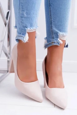 Discount Czółenka Damskie Na Słupku Zamszowe Beżowe Strawberry Damskie Czółenka Zamszowe|Czółenka Na Słupku