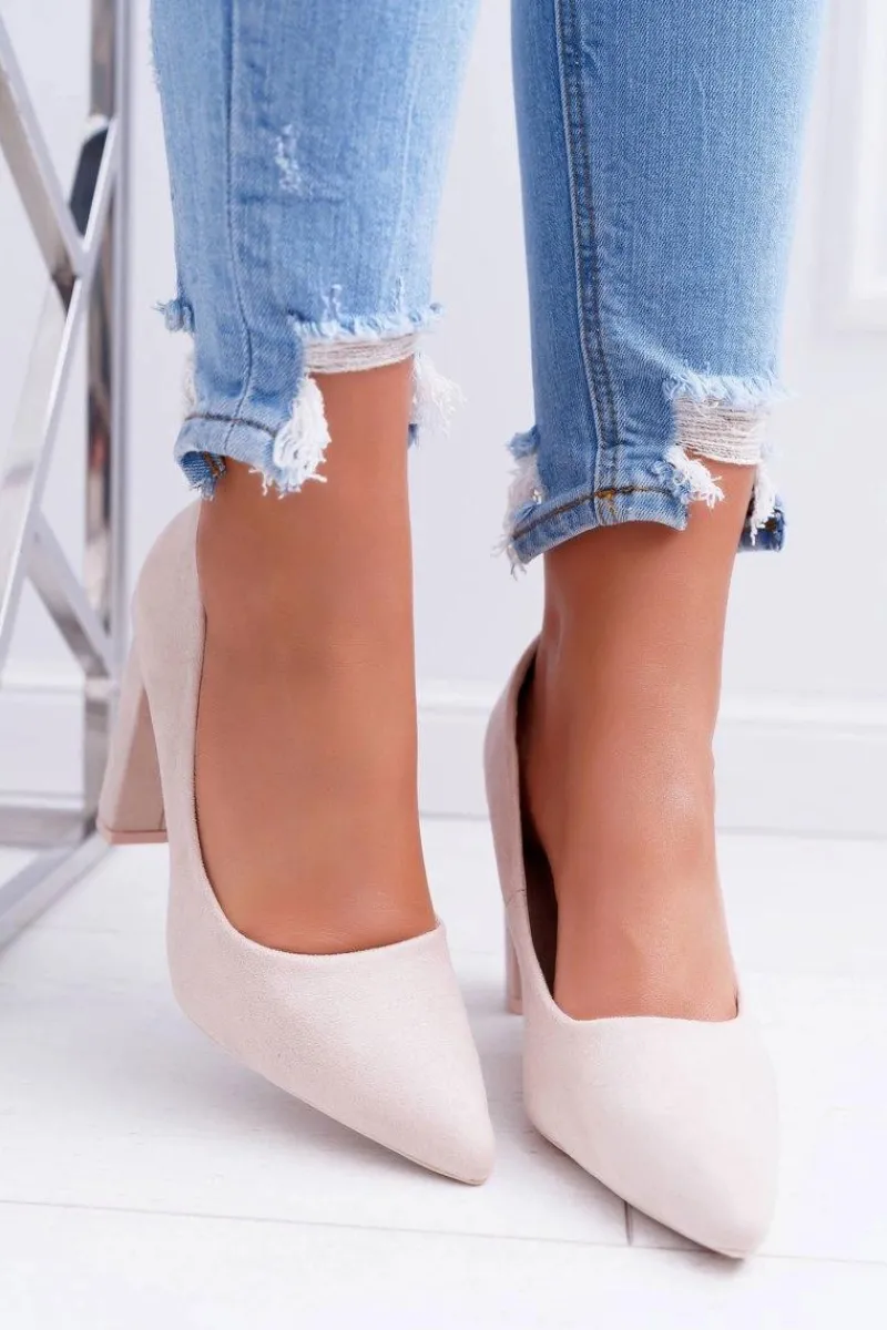 Discount Czółenka Damskie Na Słupku Zamszowe Beżowe Strawberry Damskie Czółenka Zamszowe|Czółenka Na Słupku