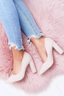 Discount Czółenka Damskie Na Słupku Zamszowe Beżowe Strawberry Damskie Czółenka Zamszowe|Czółenka Na Słupku