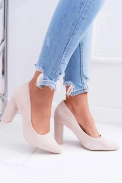 Discount Czółenka Damskie Na Słupku Zamszowe Beżowe Strawberry Damskie Czółenka Zamszowe|Czółenka Na Słupku