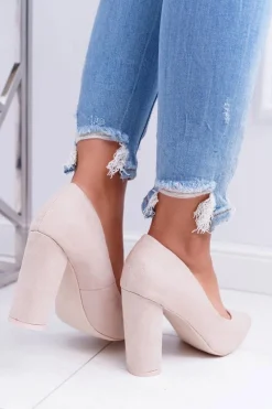 Discount Czółenka Damskie Na Słupku Zamszowe Beżowe Strawberry Damskie Czółenka Zamszowe|Czółenka Na Słupku